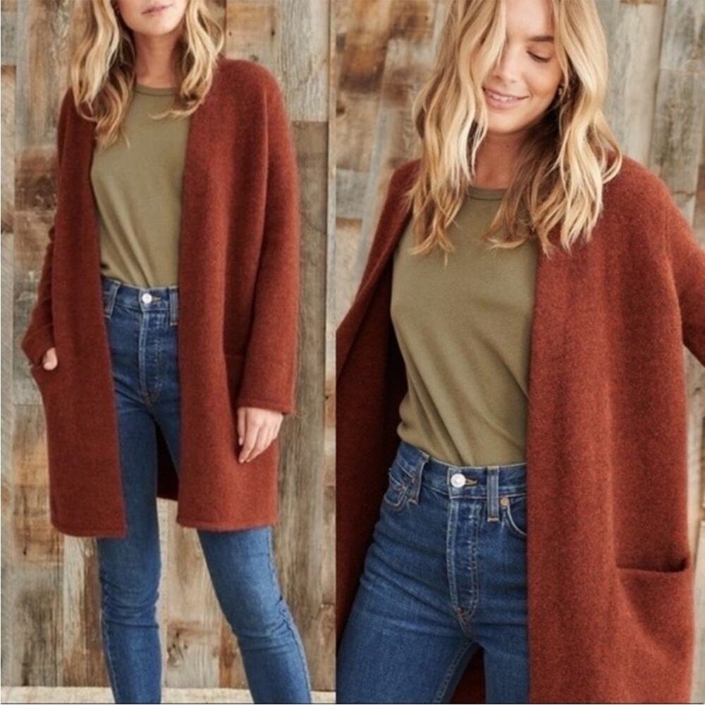 Jenni Kayne Rust Brown Open-Front Wool Coat